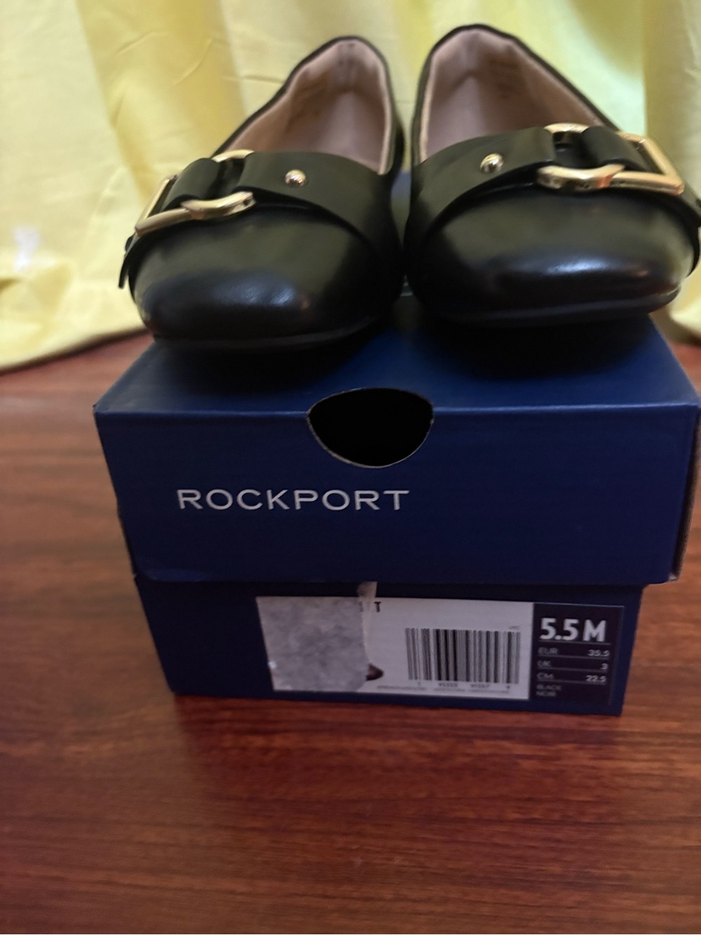 Rockport Black Leather Buckle Flats for Women